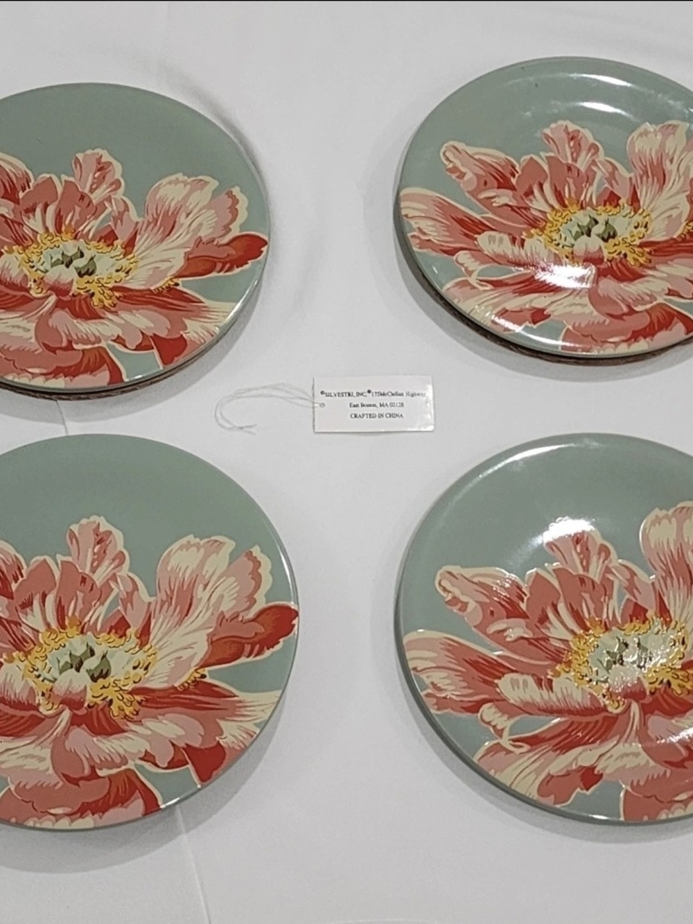 Silvestri "Vins et Fromages" April Cornell Coral Peony Ceramic Plate Set